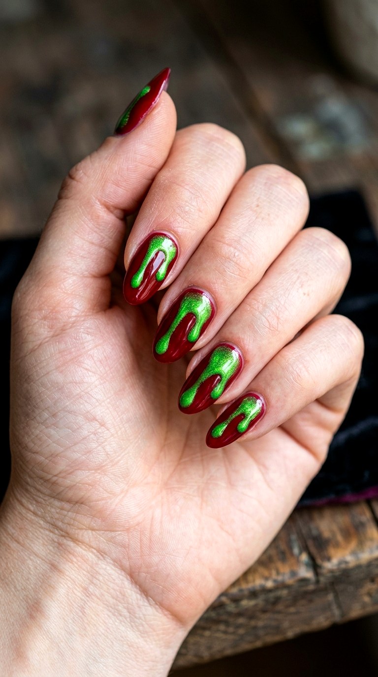 Poison Apple Red Nails - 23 simple halloween nail design ideas