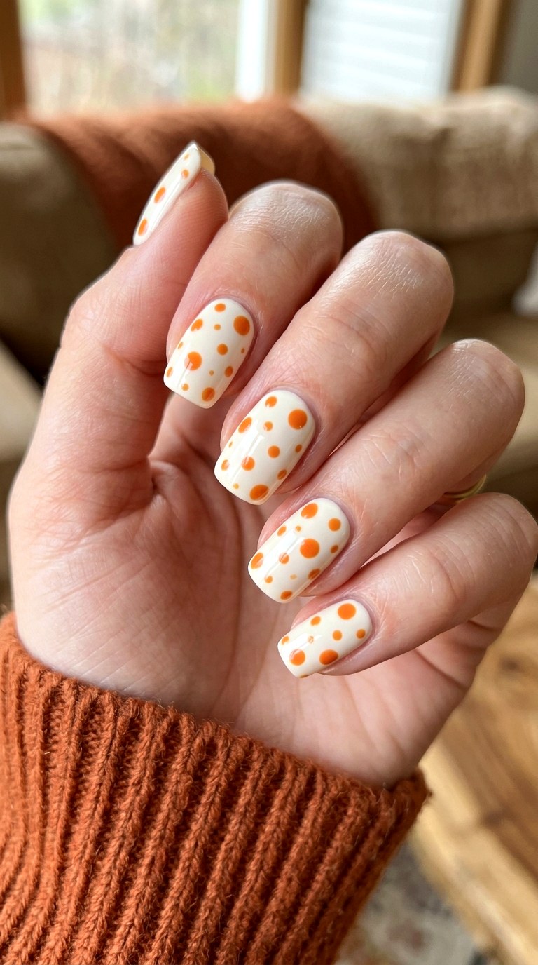 Polka Dot Pumpkin Nails - 23 simple halloween nail ideas
