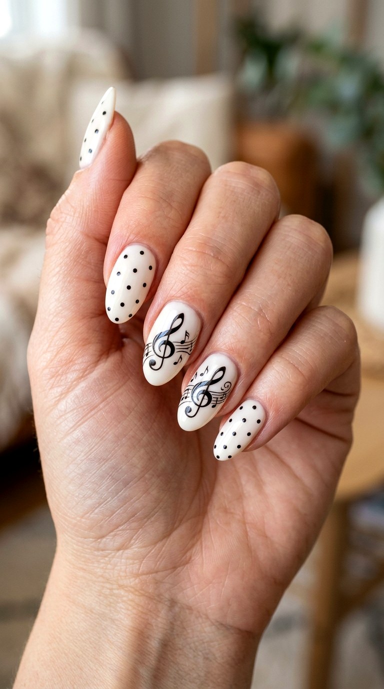 Polka Dot Treble Clef Accents - 20 polka dots musical notes Nail design ideas