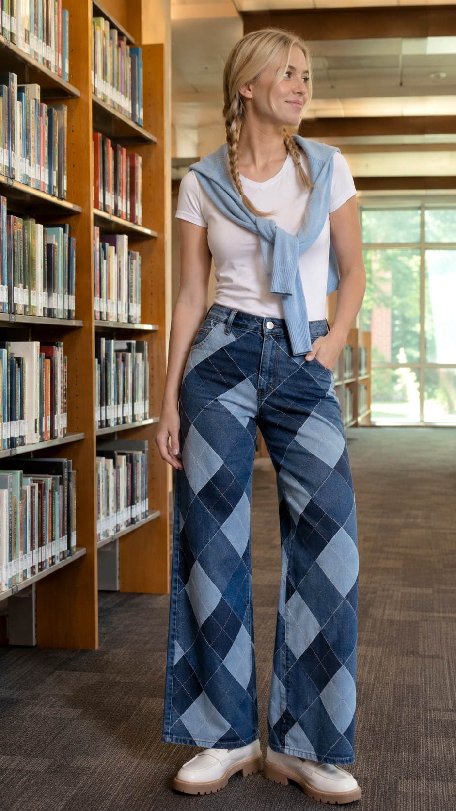 Preppy Argyle Pattern Pants - 24 acrylic painted wide leg jeans ideas