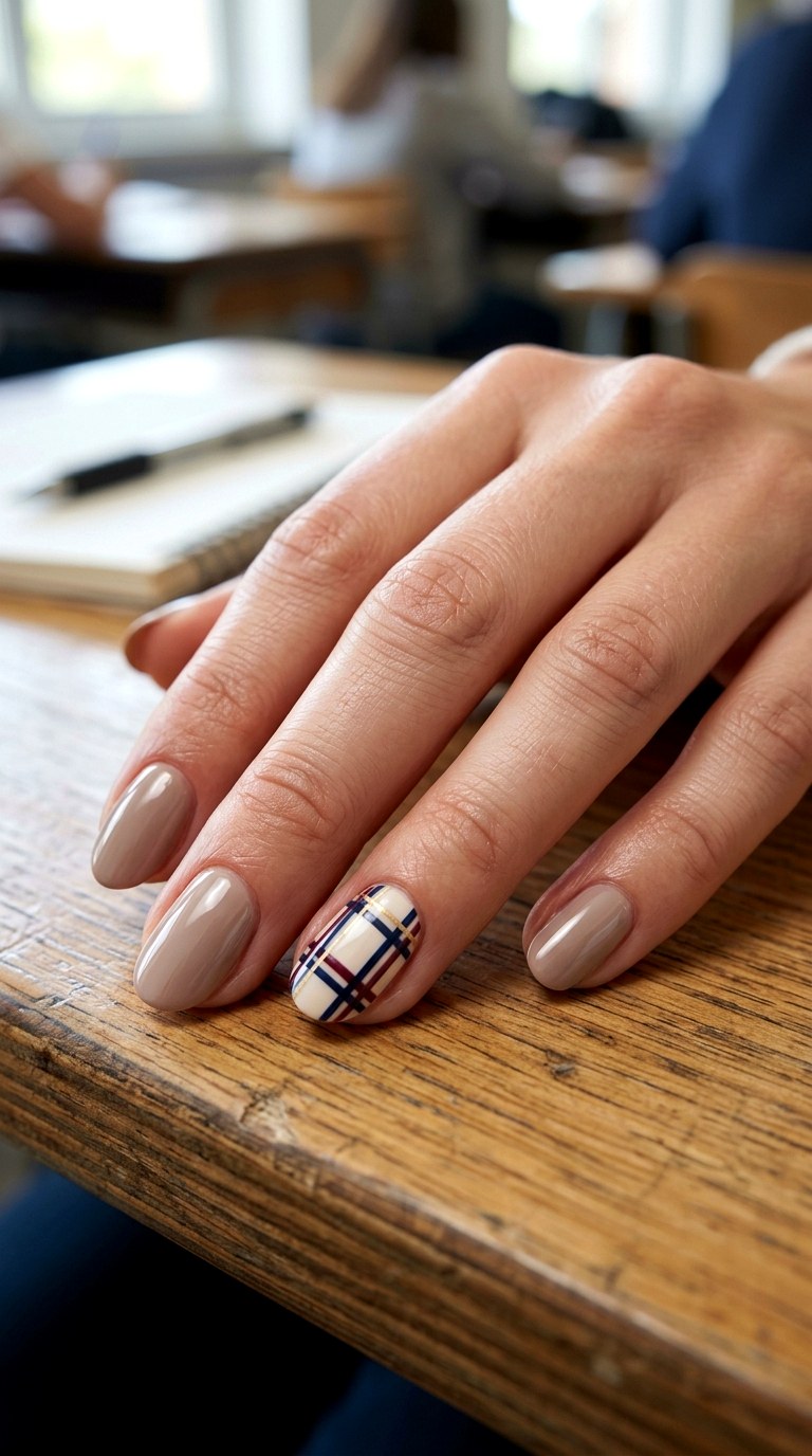 Preppy Plaid Accent Nails - 23 back to school nail art inspiration ideas