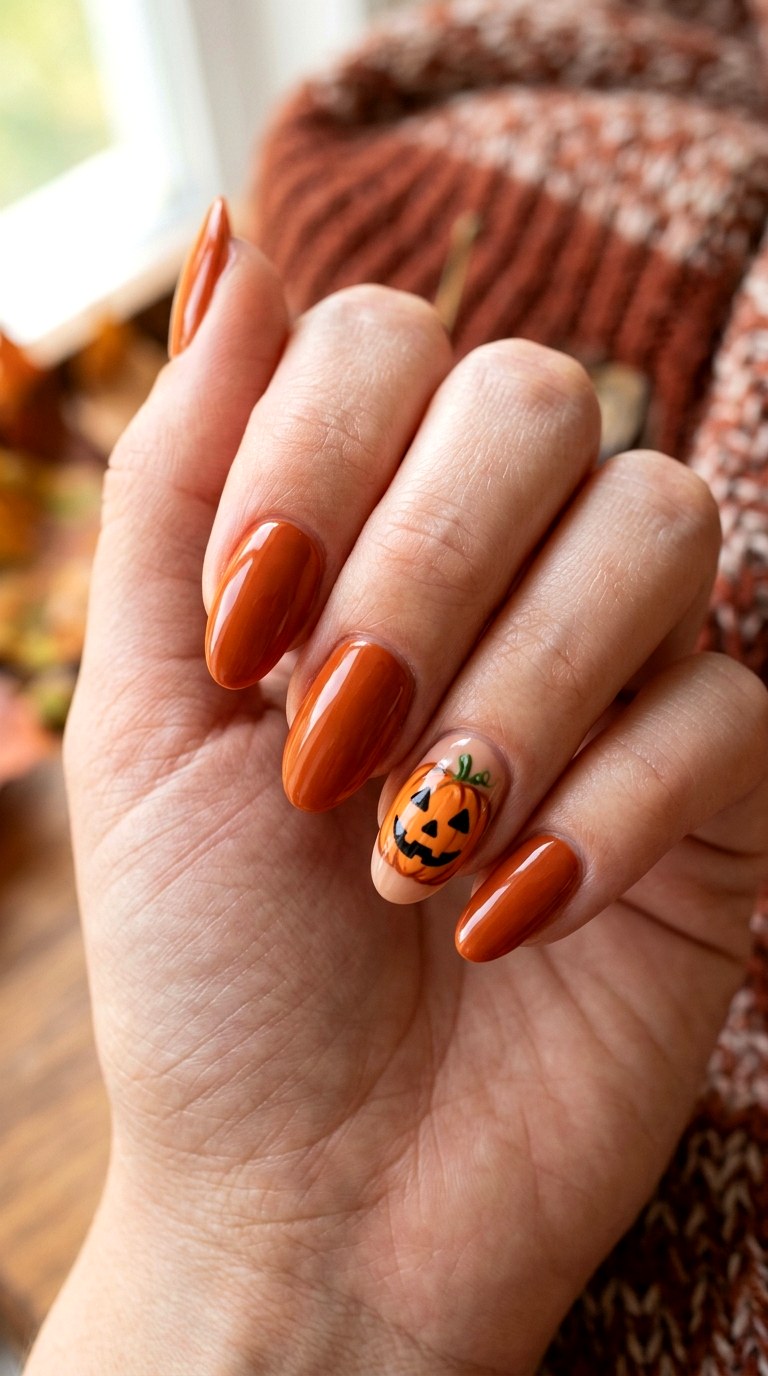 Pumpkin Accent Nails - 20 easy halloween nail ideas