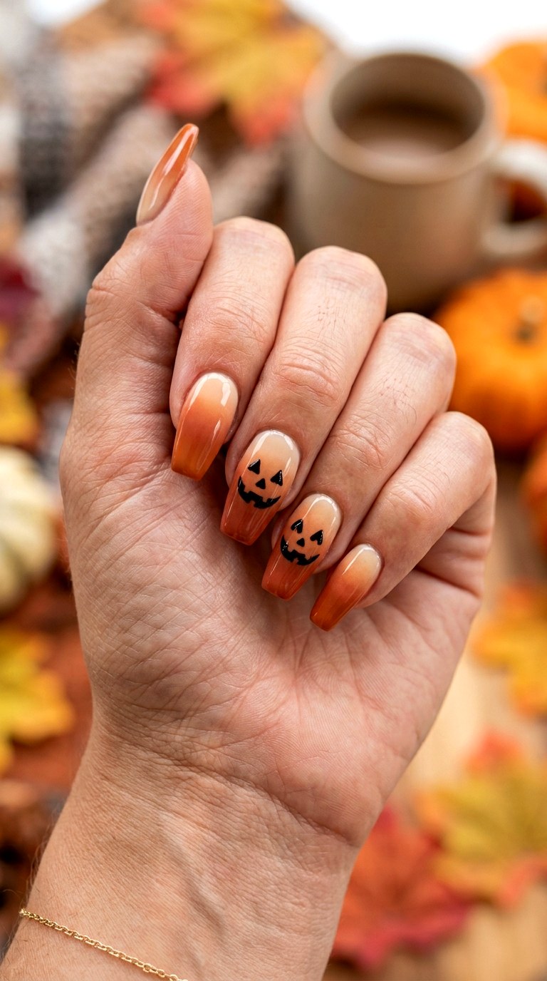 Pumpkin Spice Ombre Nails - 25 spooky nail ideas