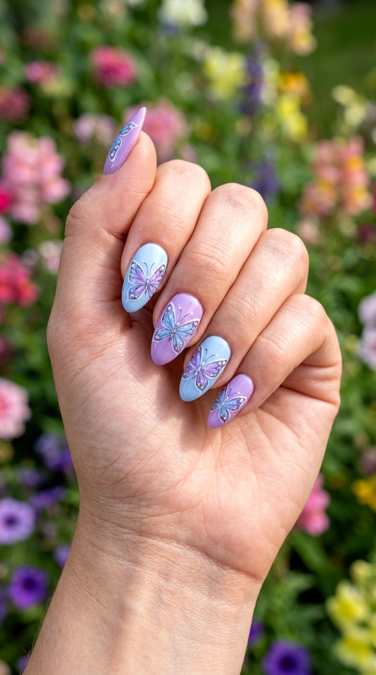 Purple Blue Butterfly Nails - 25 pastel purple blue nail ideas