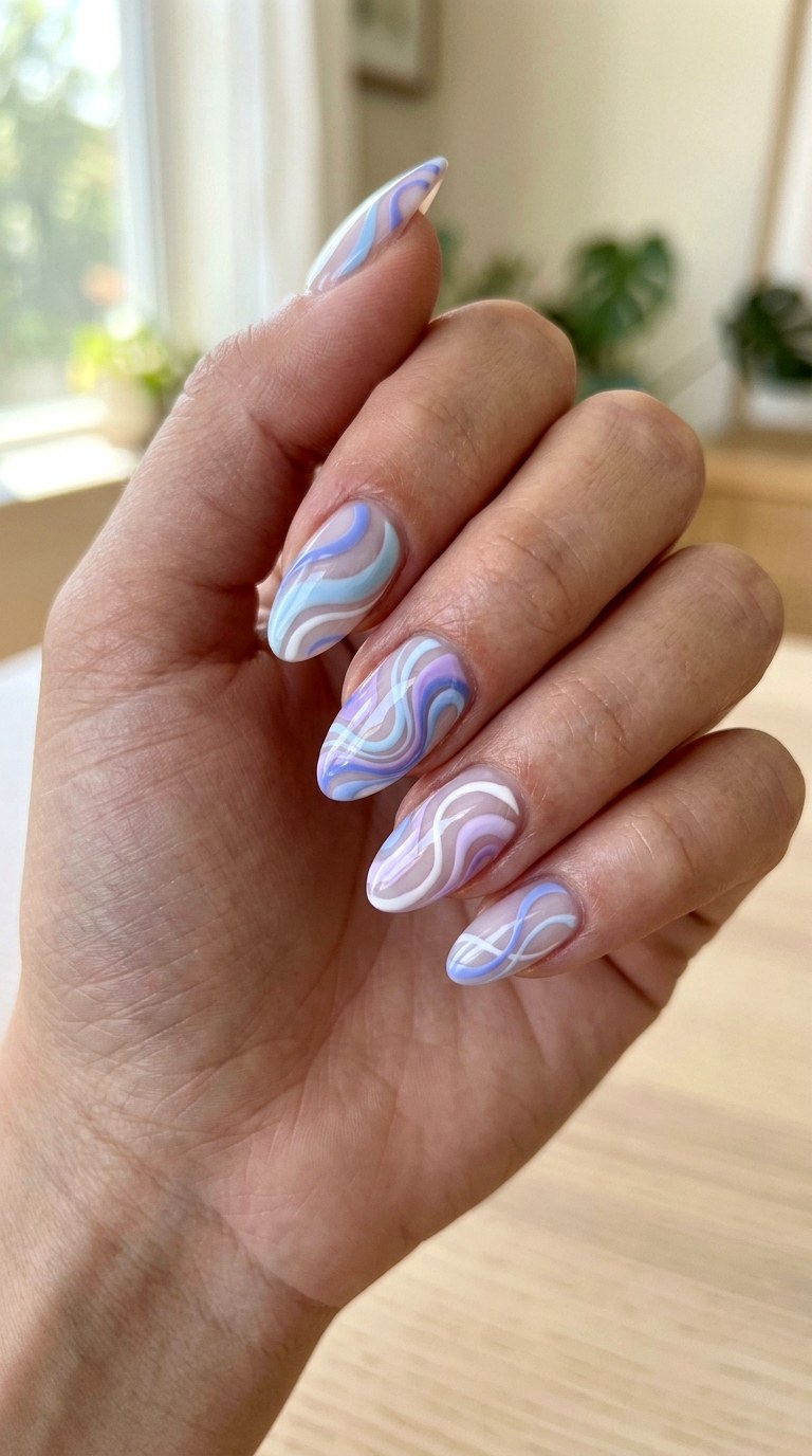 Purple Blue Swirl Nails - 25 pastel purple blue nail ideas