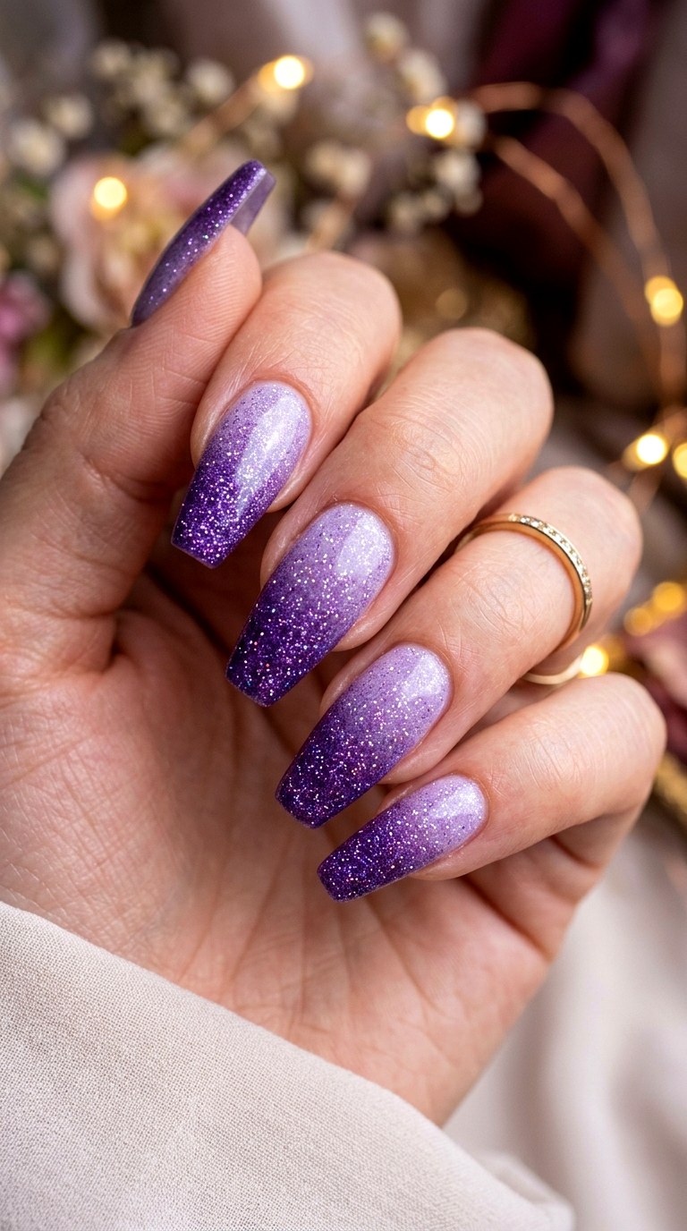Purple Glitter Ombre Nails - 21 cute halloween nail ideas