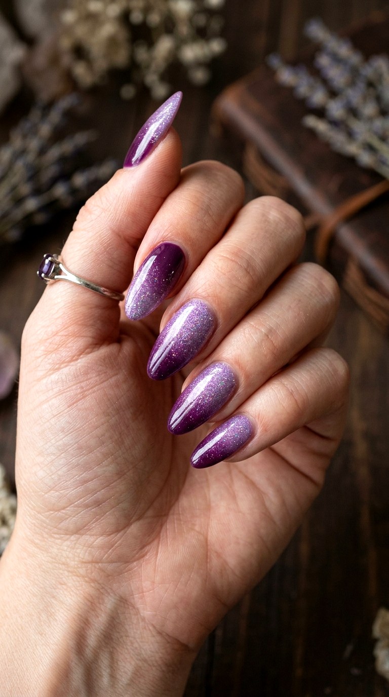 Purple Ombre Witch Nails - 23 simple halloween nail design ideas