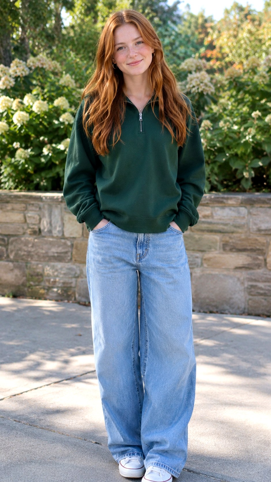 Quarter Zip Sweatshirt With Baggy Jeans - 21 jeans and sweatshirt outfit ideas