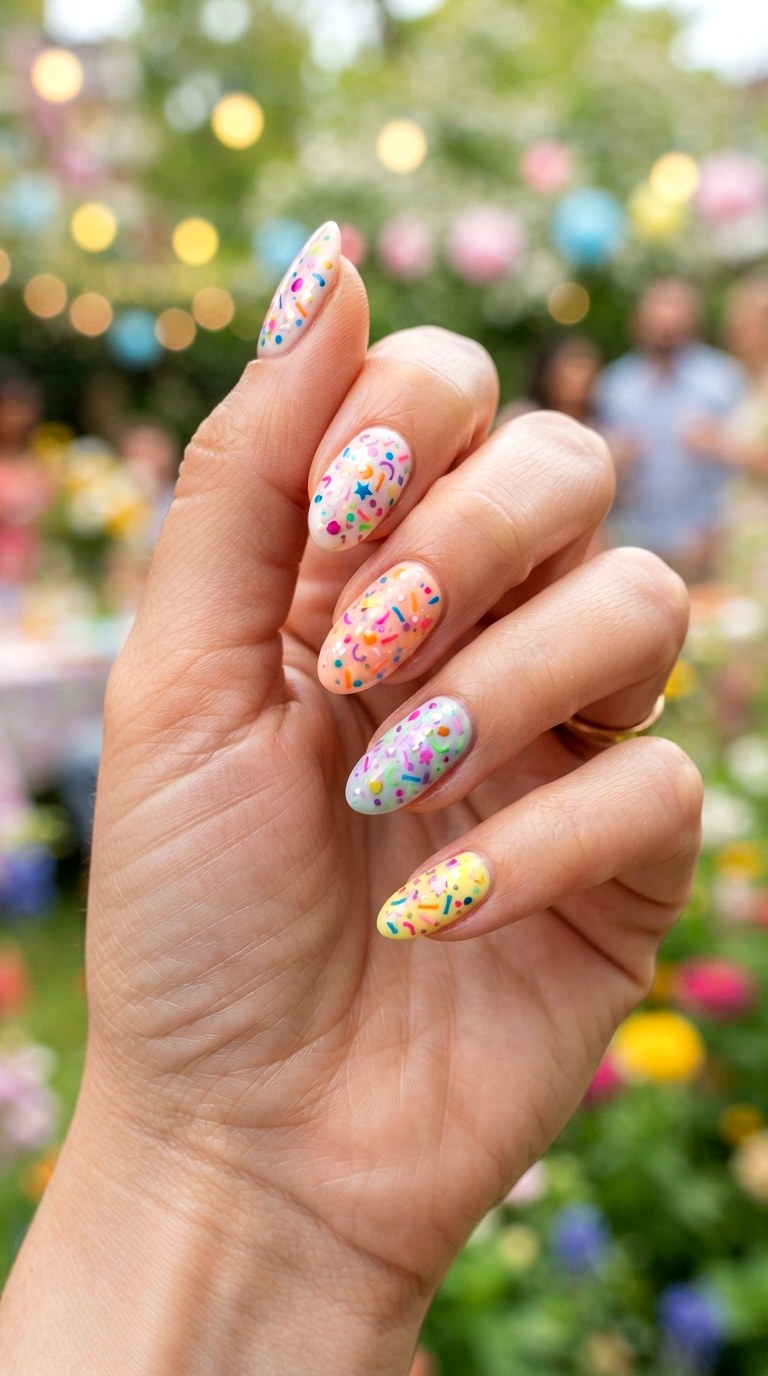 Rainbow Confetti Nails - 25 brigh spring funky nail ideas