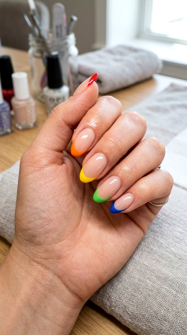 Rainbow French Tips - 23 teen nail ideas