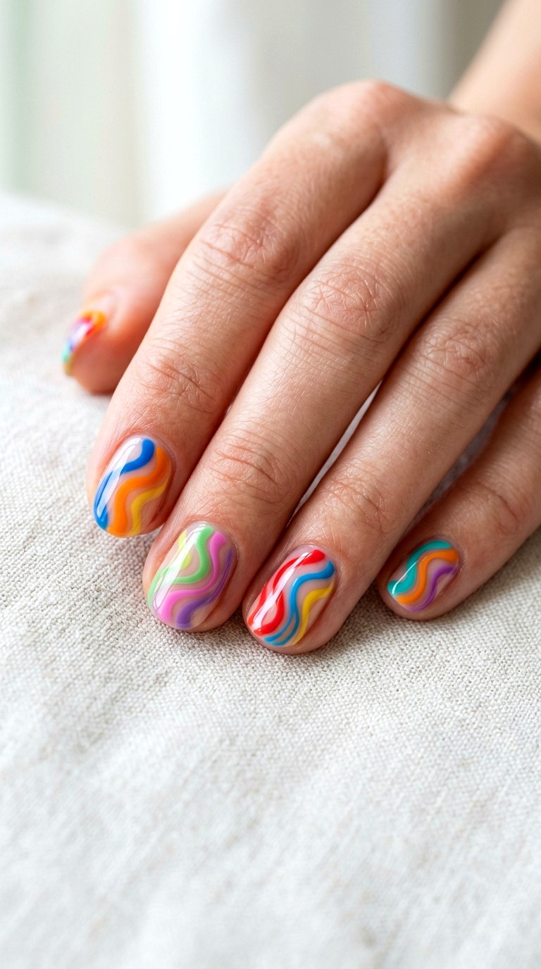 Rainbow Wave Manicure - 23 teen nail ideas