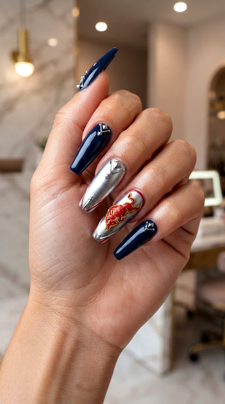 Red Bull D Accent Nails - 21 Red Bull nail ideas