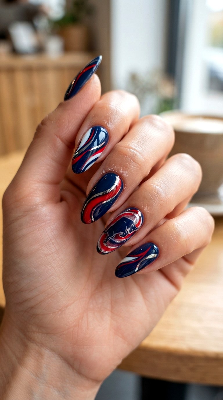 Red Bull Abstract Swirl Nails - 21 Red Bull nail ideas