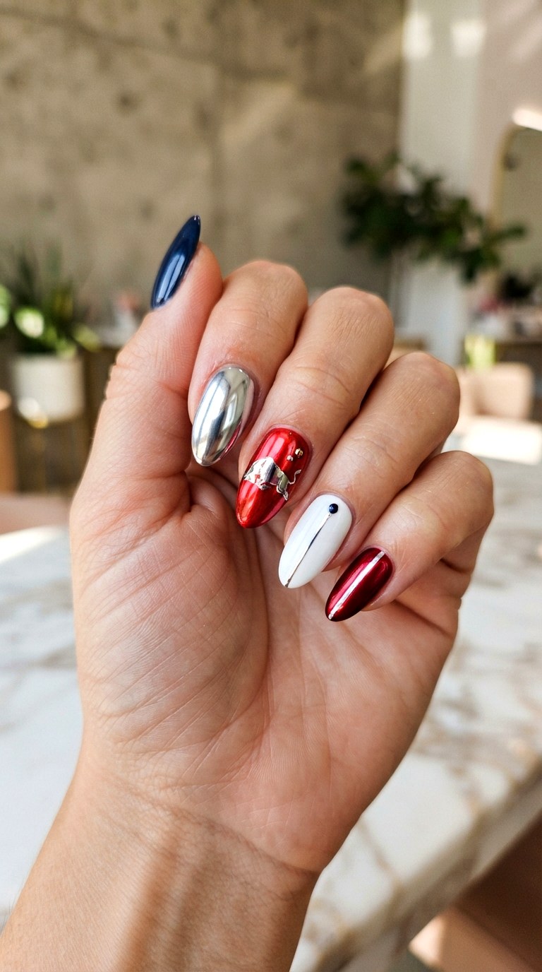 Red Bull Metallic Mix Nails - 21 Red Bull nail ideas