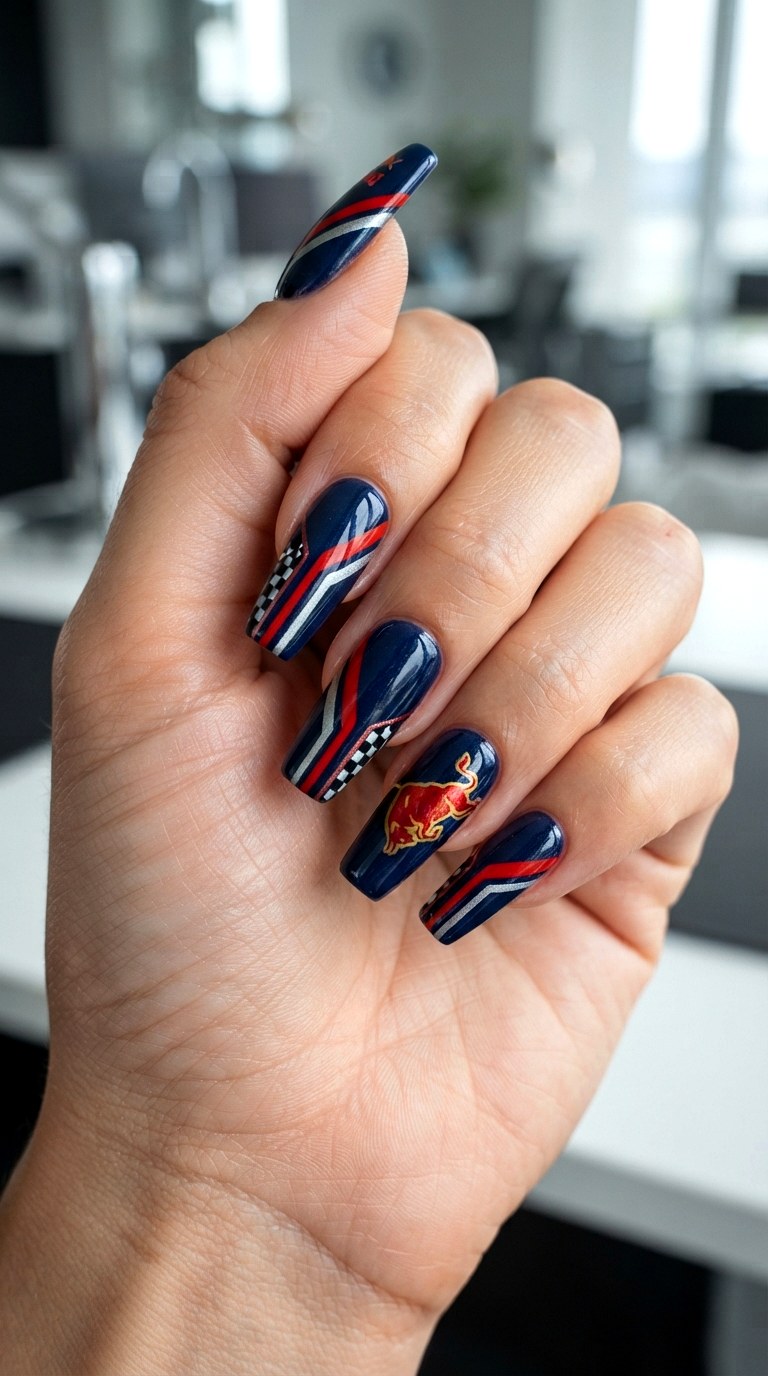 Red Bull Racing Nails - 21 Red Bull nail ideas