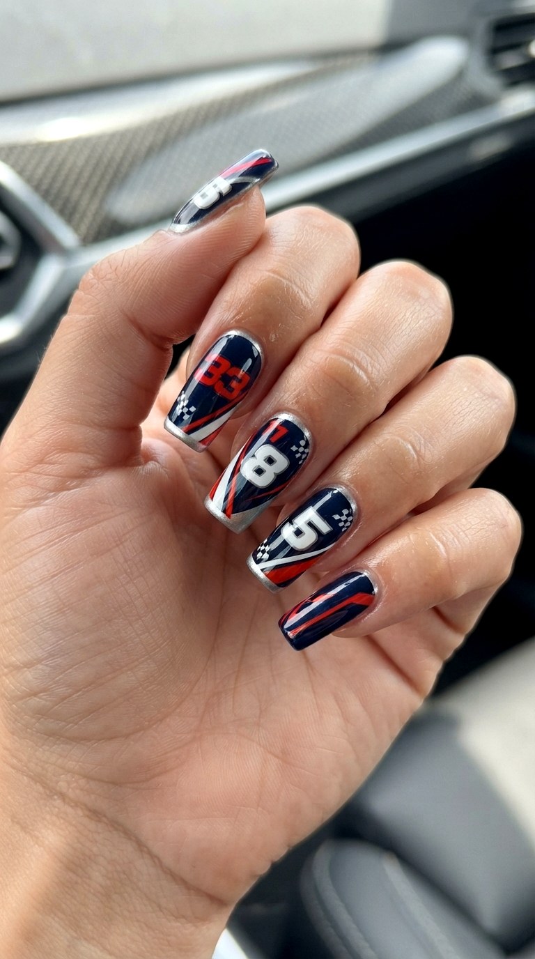 Red Bull Racing Number Nails - 21 Red Bull nail ideas