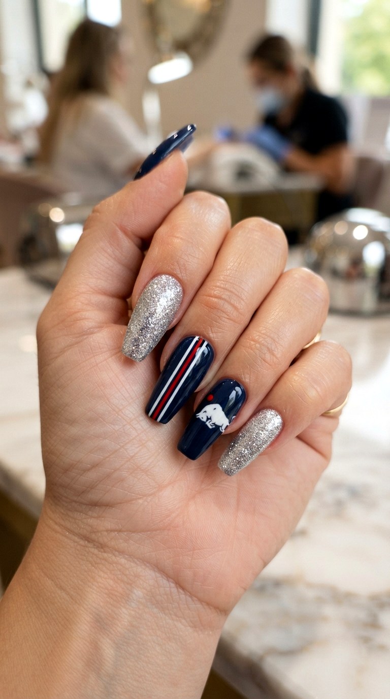 Red Bull Silver Glitter Nails - 21 Red Bull nail ideas