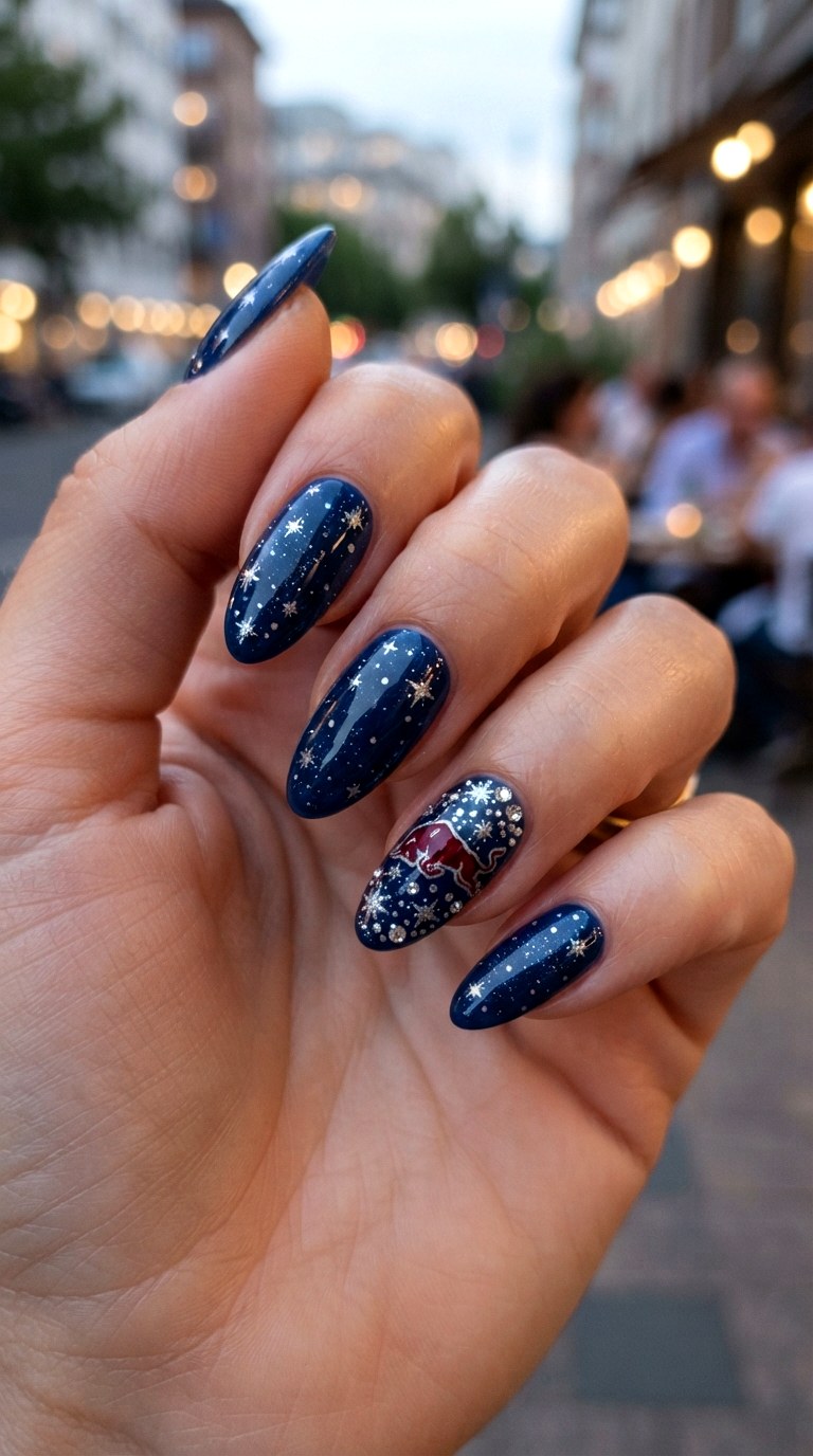 Red Bull Starry Blue Nails - 21 Red Bull nail ideas