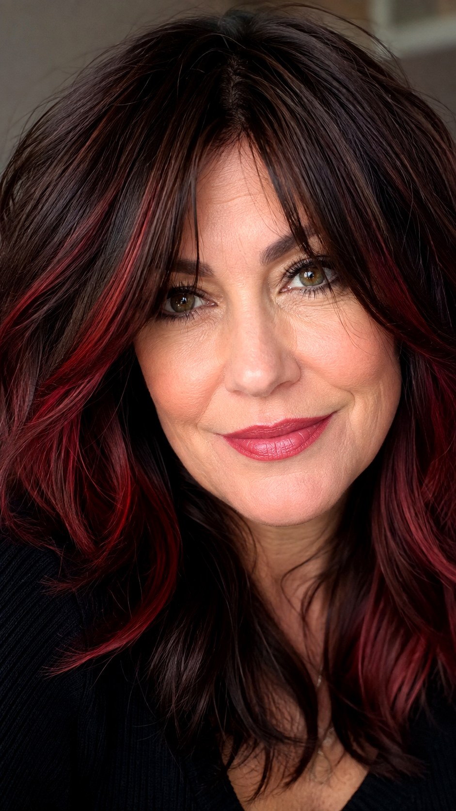 Red Velvet Peekaboo on Layers - 22 red hair color highlights ideas