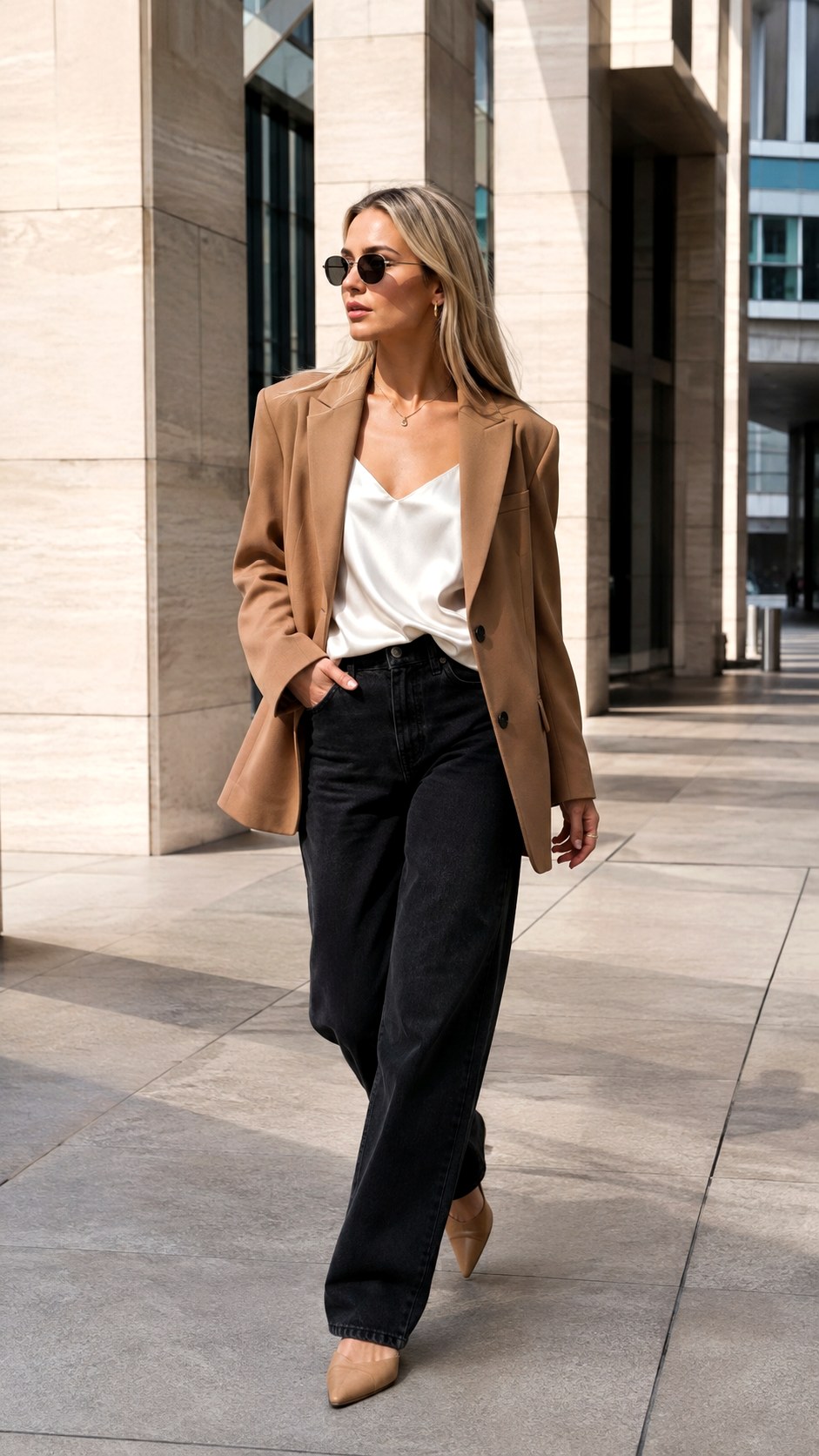 Relaxed Oversized Blazer Black Washed Jeans - 20 Black Washed Jeans outfit Ideas