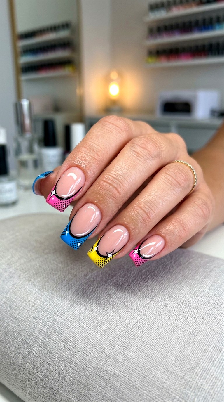 Retro Comic French Tips - 20 Y2K comic nails design ideas