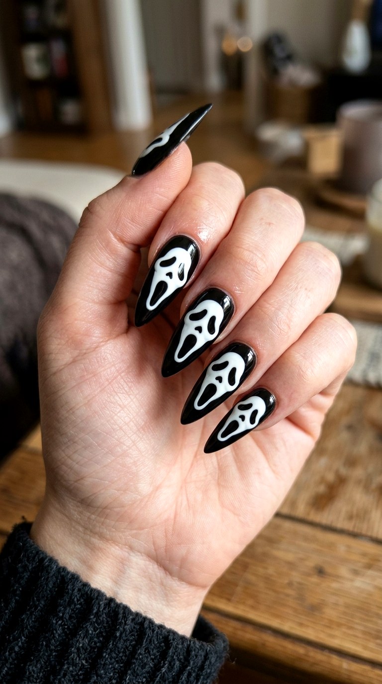 Reverse Ghost Face Nails - 22 ghost face nail ideas