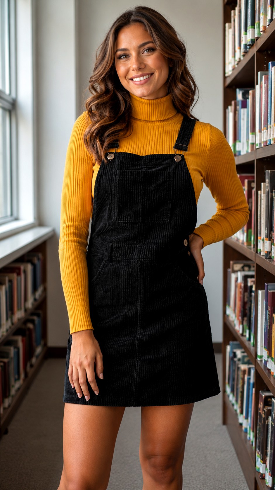 Ribbed Turtleneck Under Pinafore Dress - 21 Soft Alternative Outfits Ideas