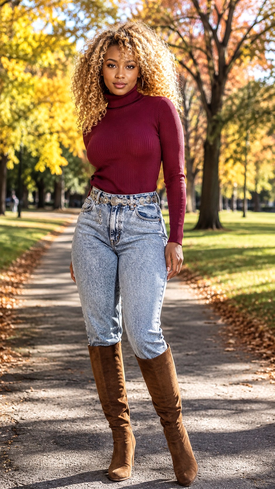 Ribbed Turtleneck and Acid Washed Jeans Outfit - 21 Acid Washed Jeans outfit Ideas