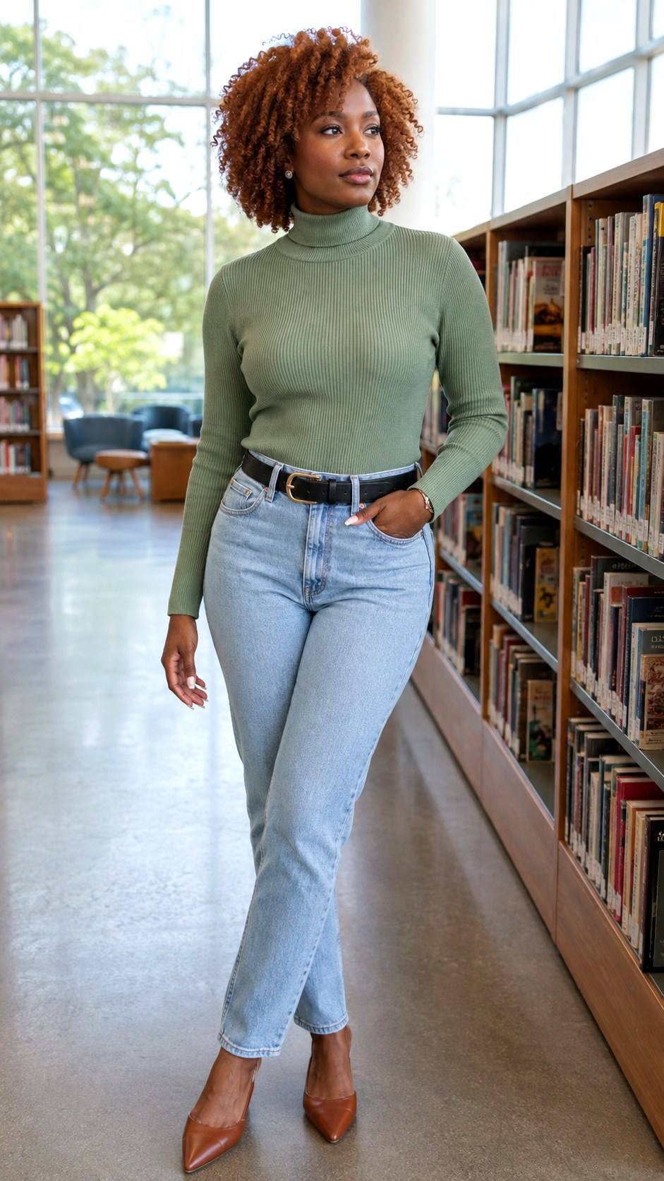 Ribbed Turtleneck and Light Denim Jeans - 21 Light Denim Jeans Outfit Ideas