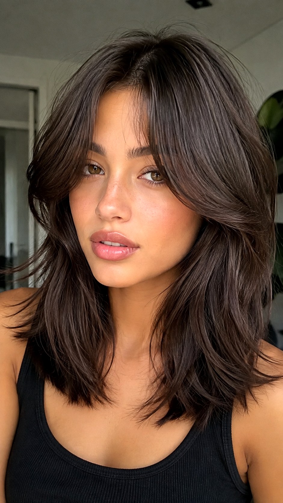 Rich Espresso Mocha Wispy Face Frames long curtain bangs - 22 Long Curtain Bangs Ideas
