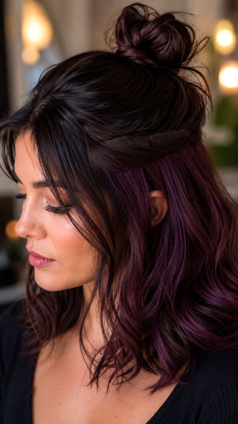 Rich Plum Underlayer Accents - 20 brunette hair color highlights ideas