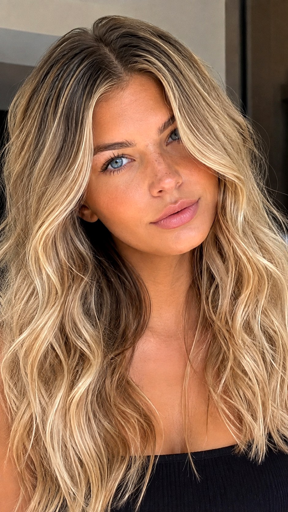 Rooted Sandy Blonde Mermaid Waves - 23 wavy hair highlights ideas