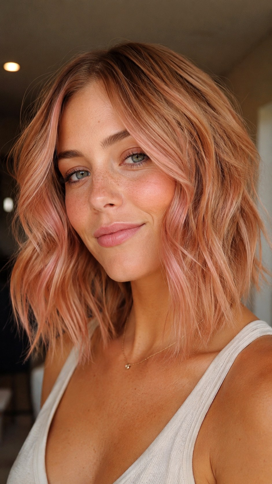 Rose Gold Balayage Lob - 22 vivid hair color ideas