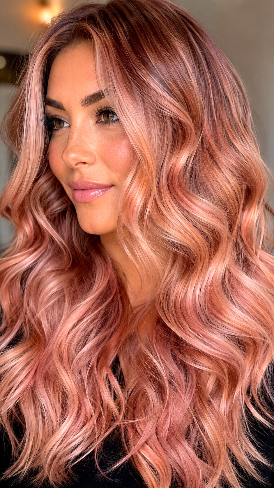 Rose Gold Balayage on Mermaid Waves - 22 red hair color highlights ideas