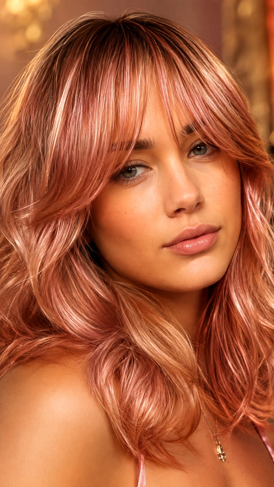 Rose Gold Tinted Curtain Bangs - 25 Face Framing Curtain Bangs Ideas