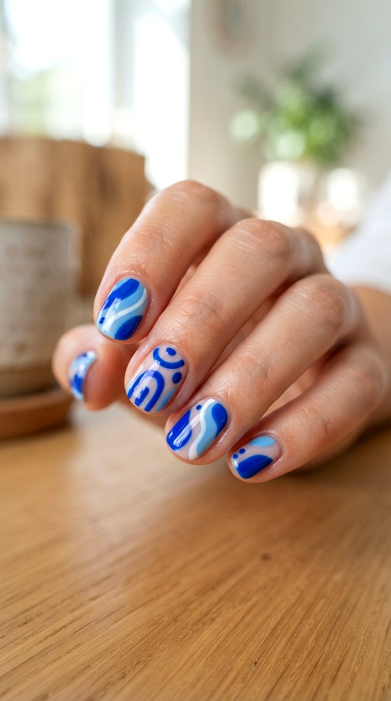Royal Blue Abstract Art - 21 blue short nail art inspiration ideas