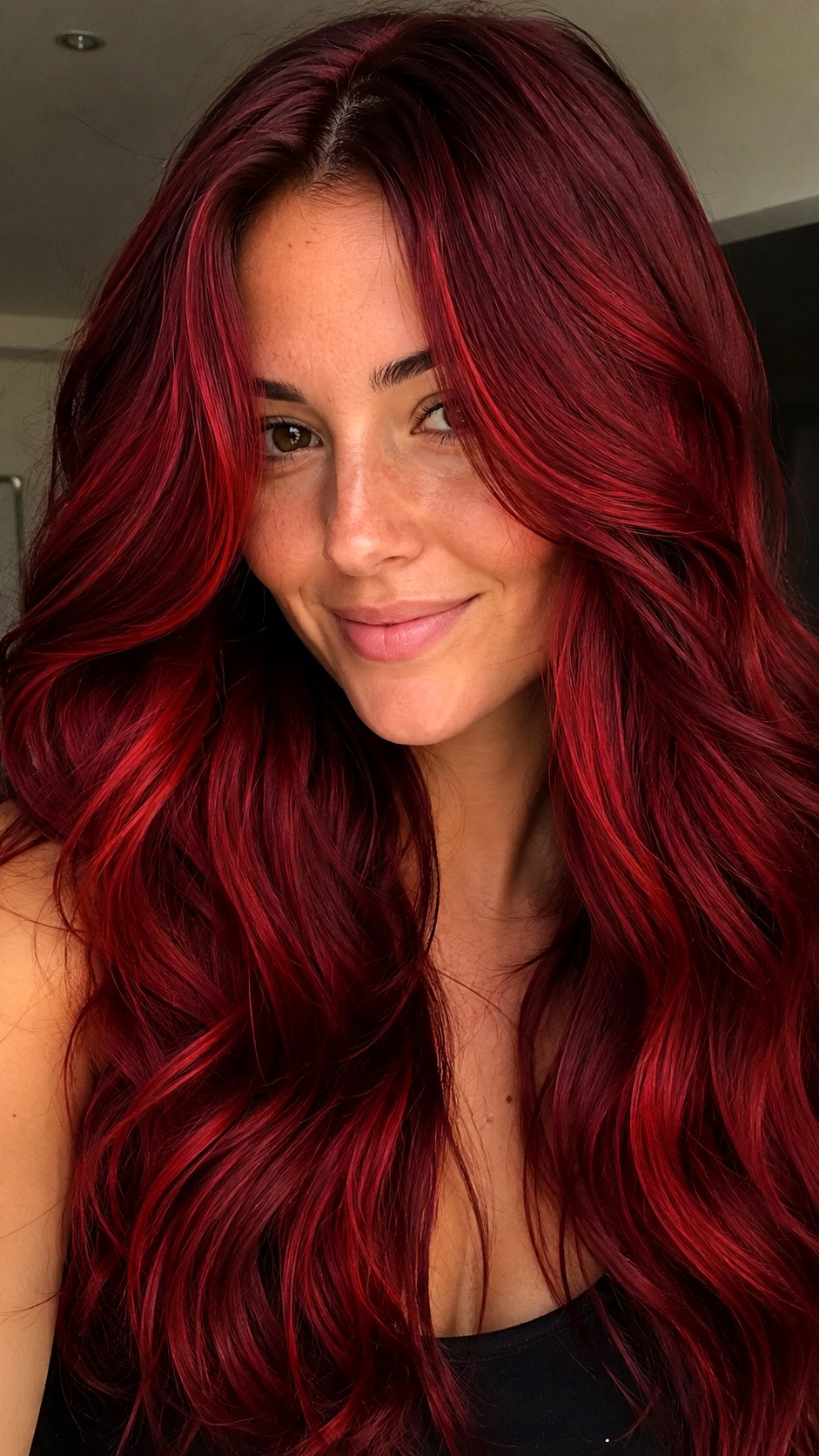 Ruby Red Deep Wavy Mermaid Hair - 23 wavy hair highlights ideas