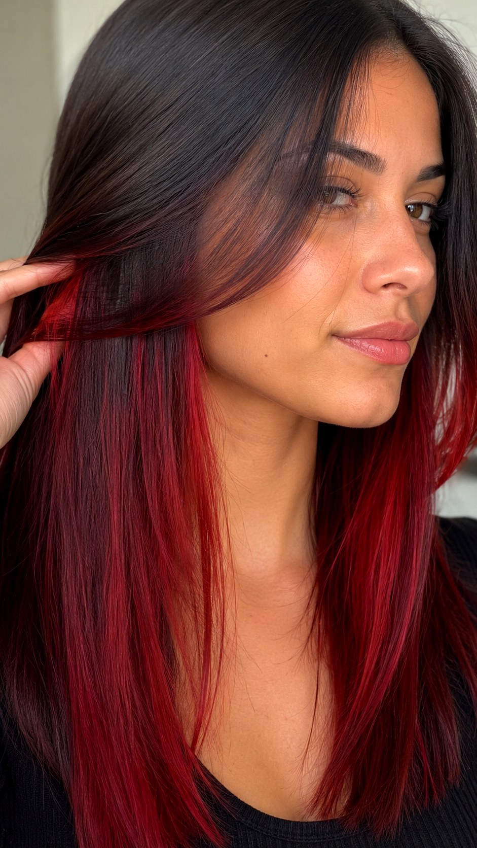 Ruby Red Peekaboo Underlights - 22 red hair color highlights ideas