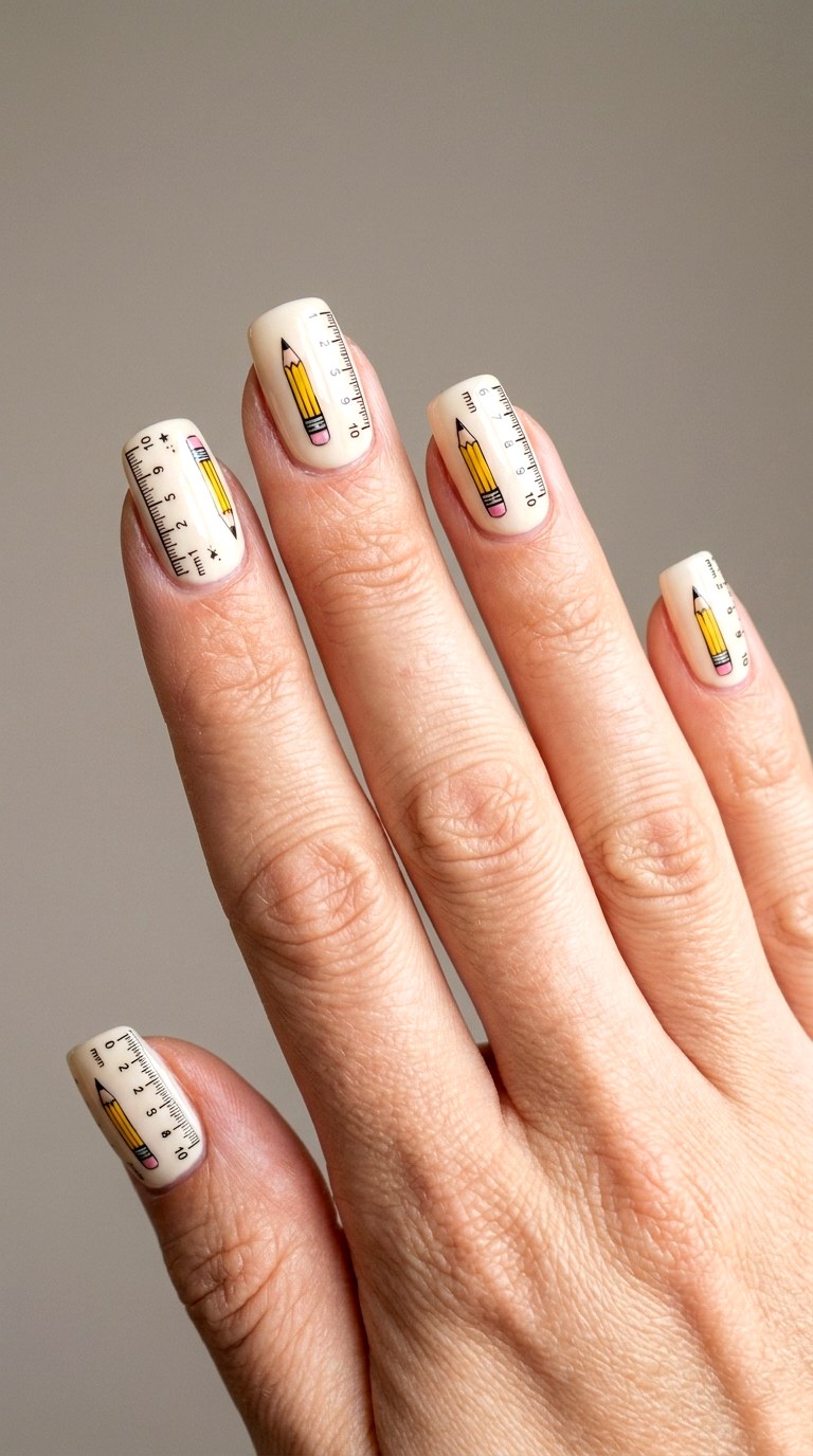 Ruler and Pencil Details - 23 cute back to school nail ideas