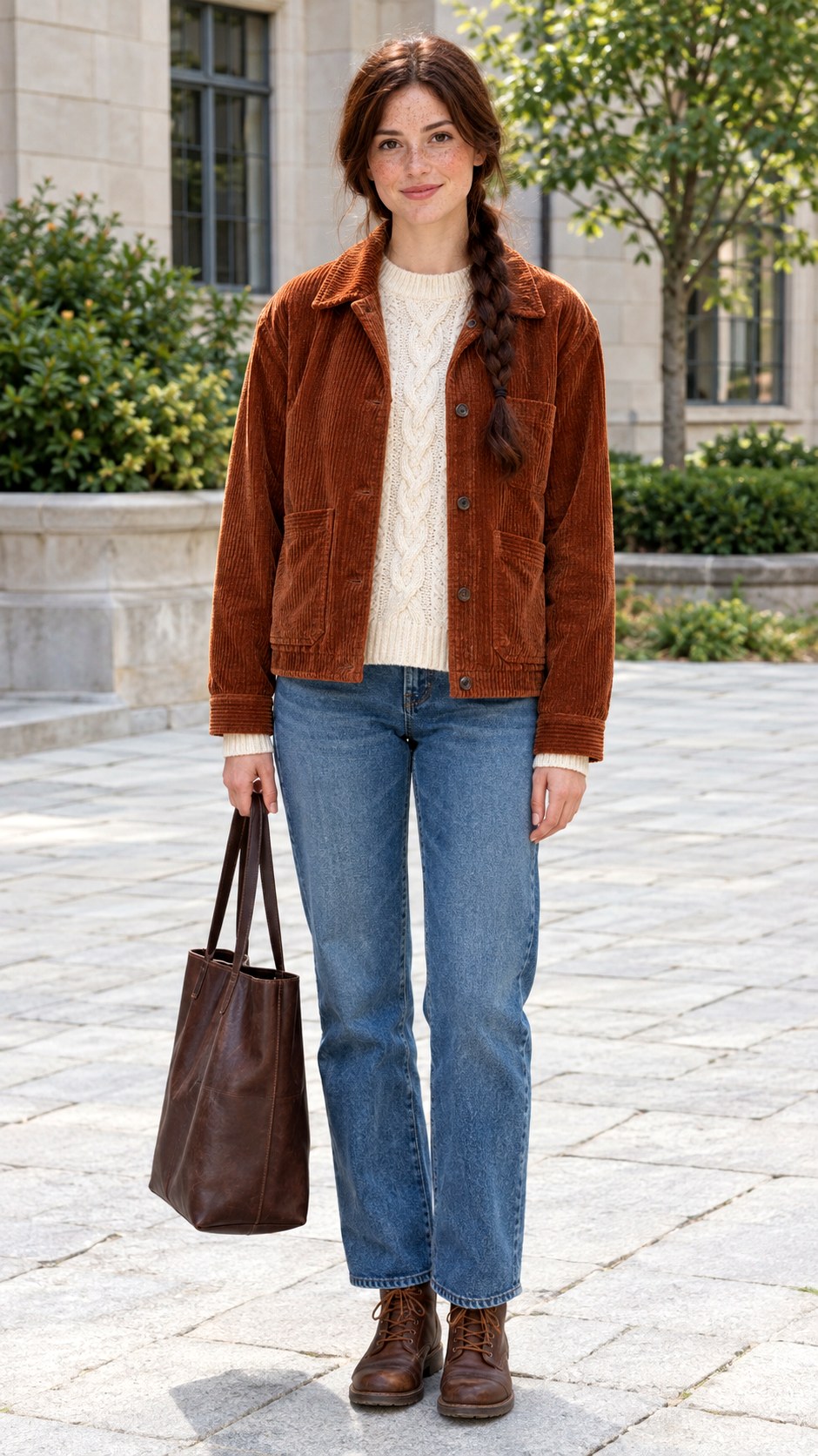 Rust Corduroy Jacket With Blue Jeans - 20 fall jackets outfit ideas