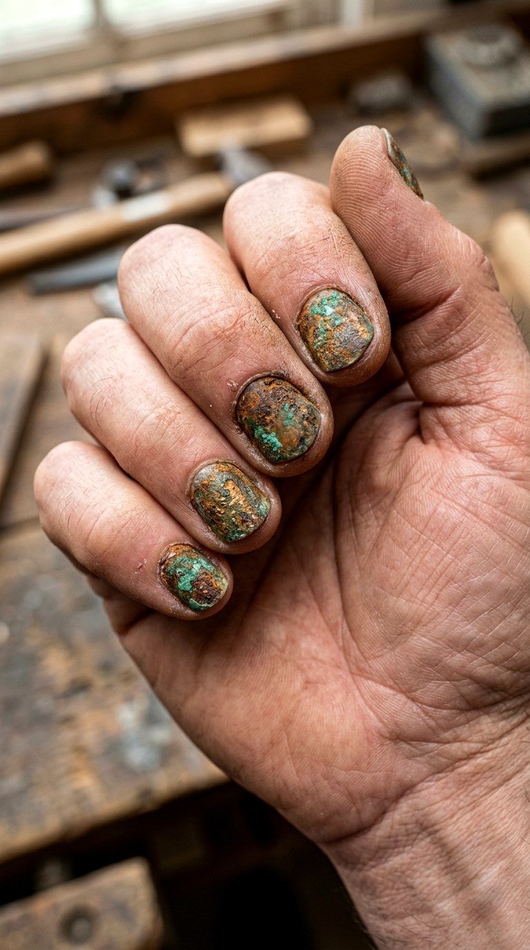 Rusty Metallic Short Nails - 25 short halloween nail ideas