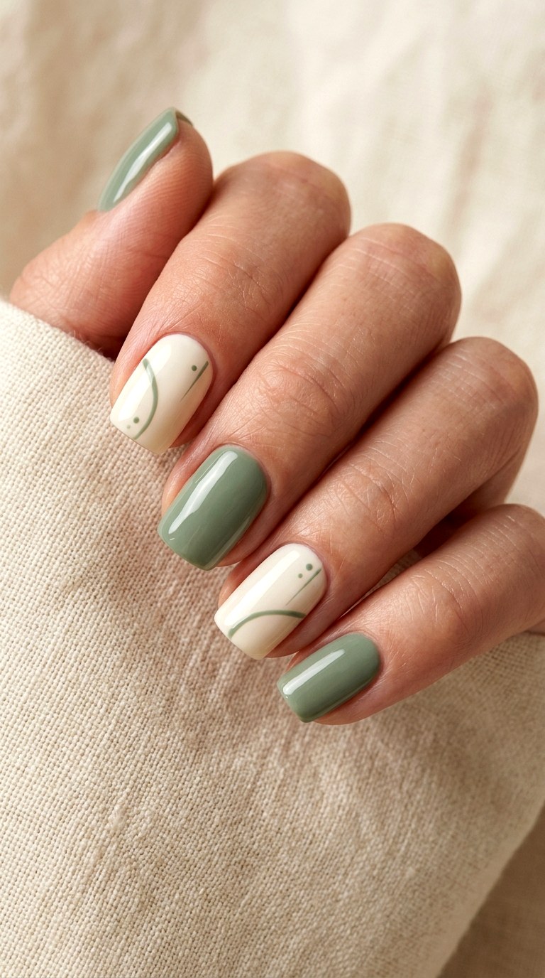 Sage And Cream Nails - 24 Green Nail ideas