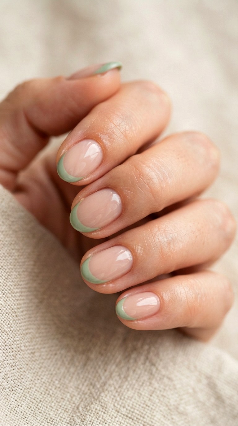 Sage Green French Oval Nails - 24 oval short nail ideas