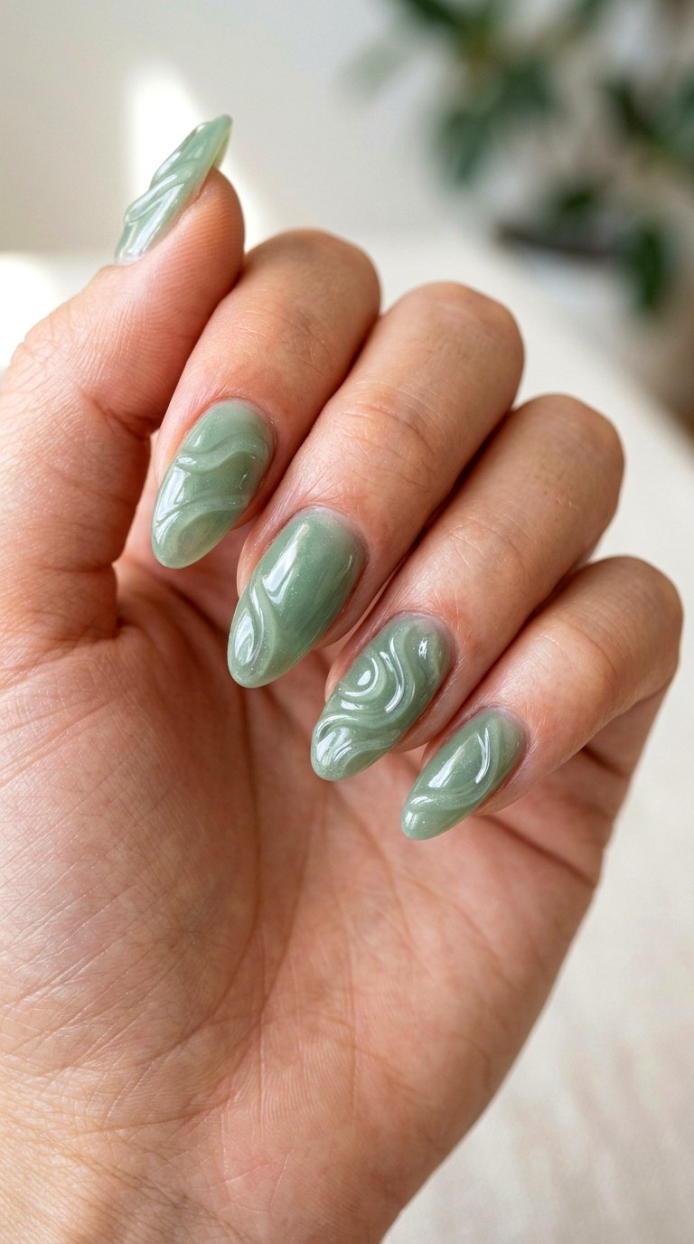 Sage Green Water Waves Nails - 23 3d green ripple nail art inspiration ideas