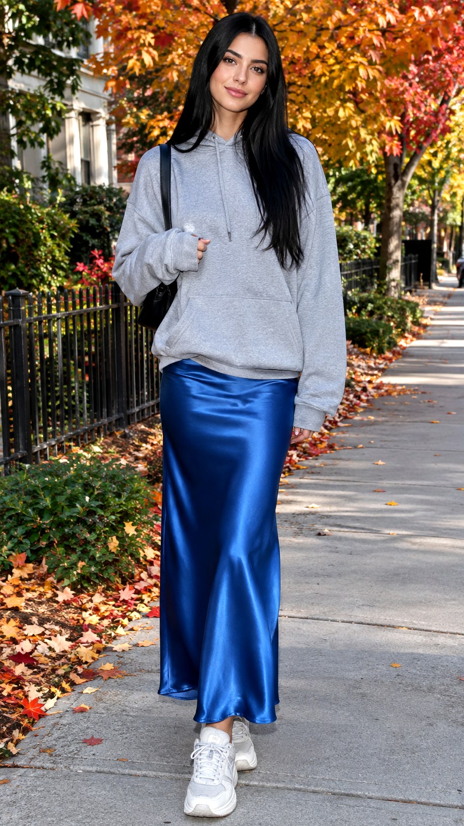 Satin Slip Skirt and Oversized Hoodie - 21 casual fall outfit for women look ideas