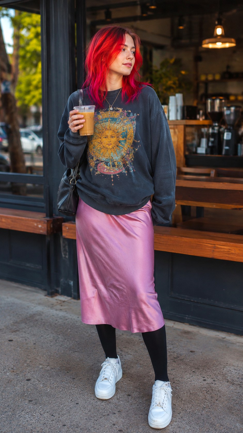 Satin Slip Skirt with Black Leggings - 25 Skirt with Black Leggings Ideas