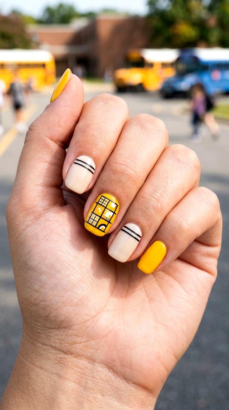School Bus Yellow Accent - 25 back to school nail ideas