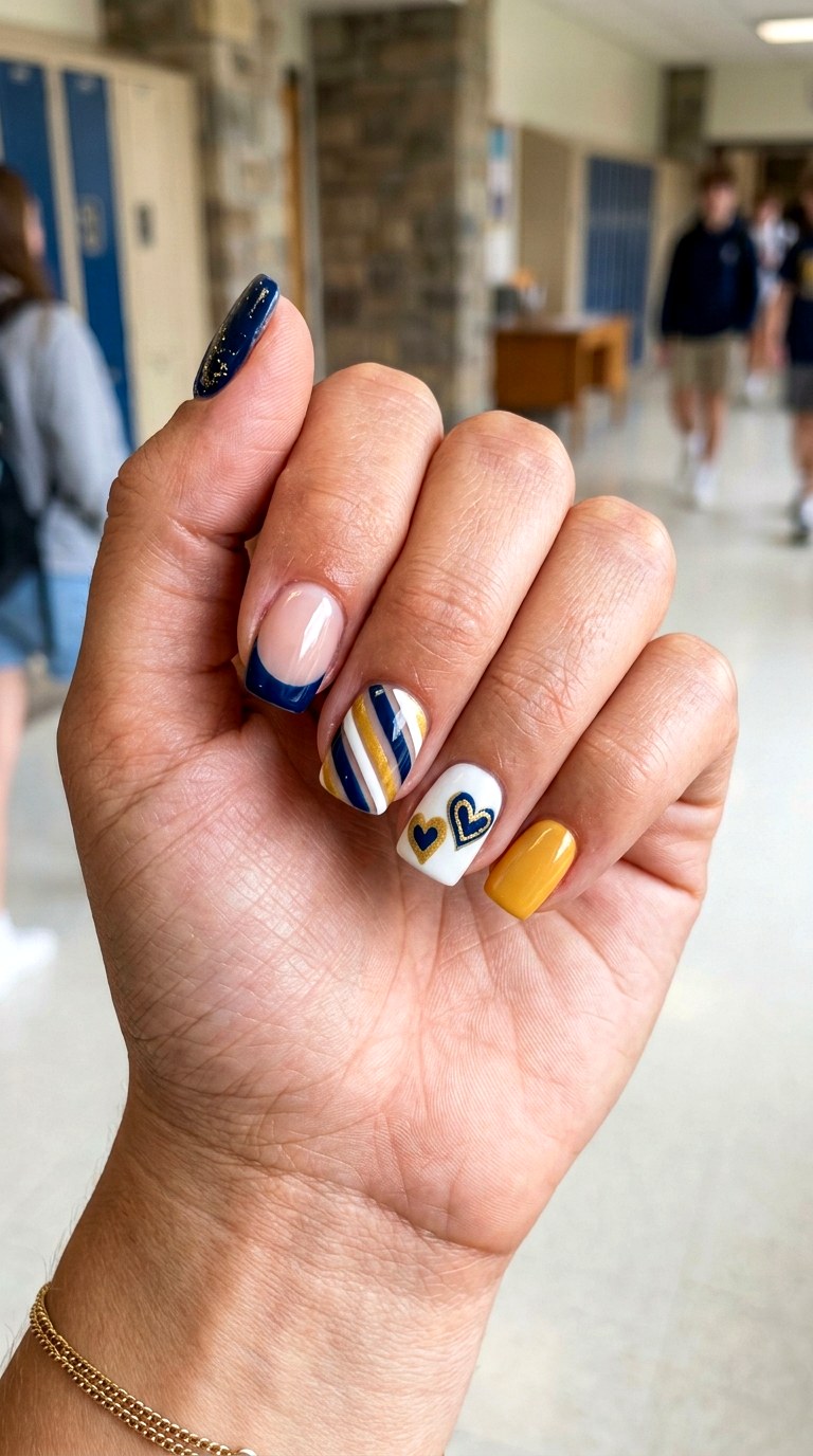 School Spirit Color Tips - 23 first day of school nail ideas