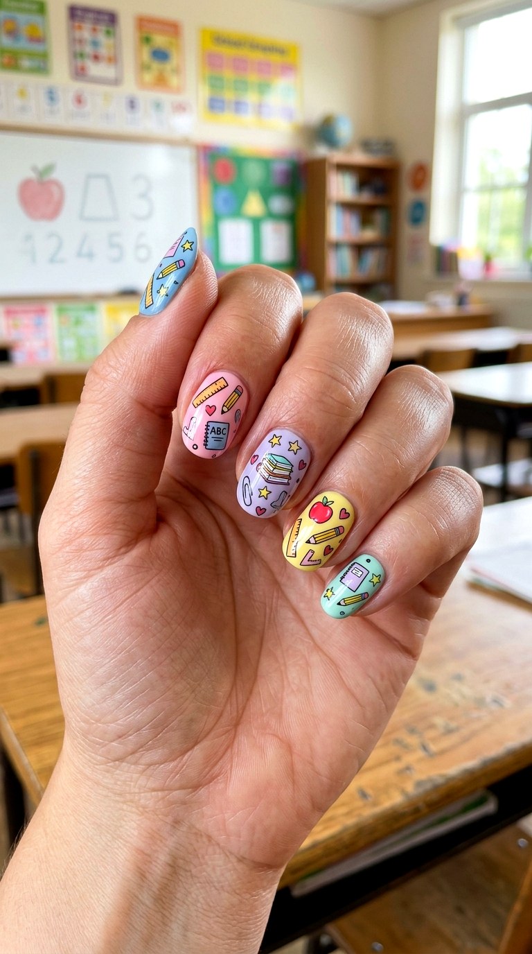 School Supply Doodle Nails - 25 back to school nail ideas