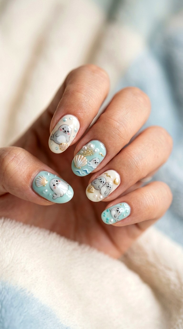 Seal And Seashell Cuties Nails - 22 little seals cute kawaii nail ideas